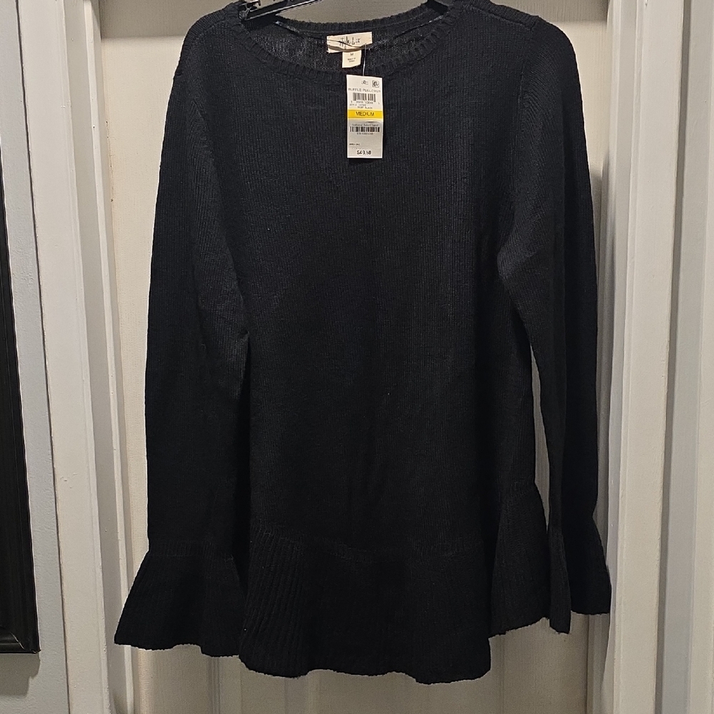 Style & Co. Black Ruffled Hem Sweater